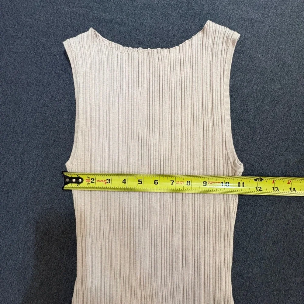 Quince Womens M Cotton Cashmere Ribbed Sleeveless Midi Dress Heather Oatmeal - Picture 11 of 12